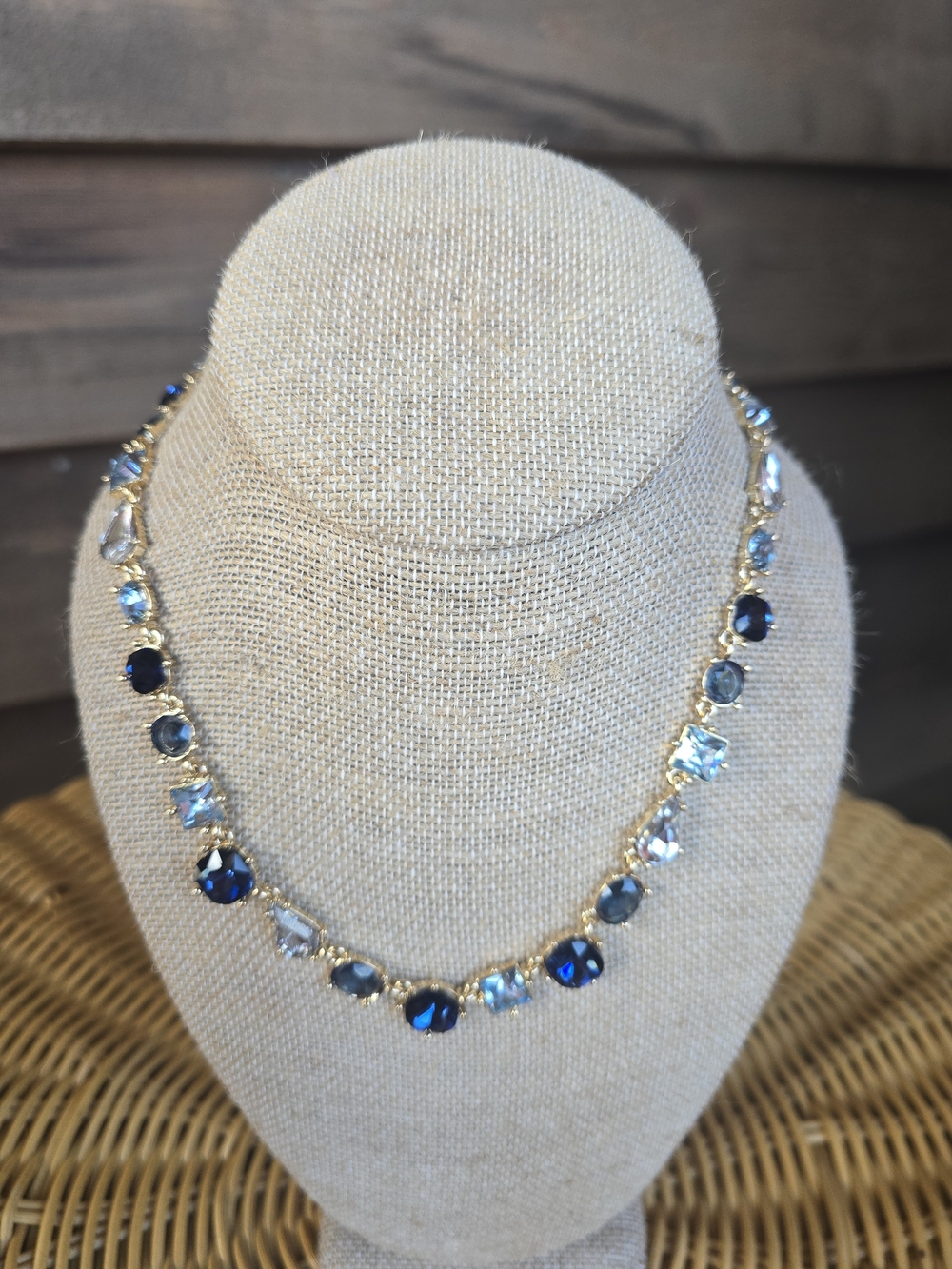 NWT Ann Taylor LOFT Gold-Tone Necklace with Dark Blue and Light Blue Stones